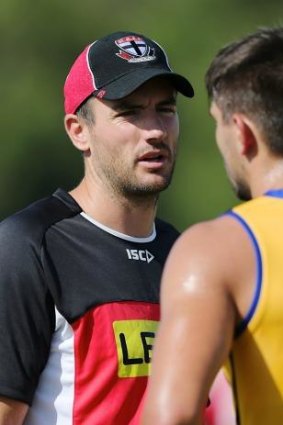 Darren Jolly chats with Billy Longer during the St Kilda intraclub match in February.