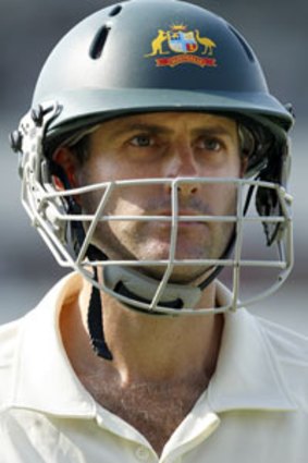 The eyes have it...a clearly unimpressed Simon Katich departs the WACA ground wicket after being dismissed on 99 yesterday.