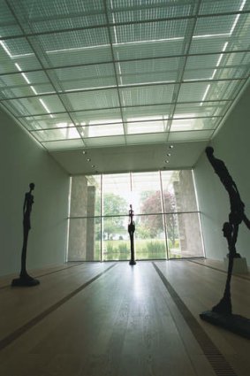 Exhibition space with works by Alberto Giacometti at the Beyeler Foundation in Riehen, built by Renzo Piano.