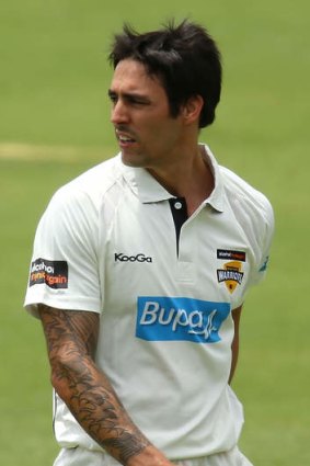 On the lookout: Mitchell Johnson will be targeting Jonathan Trott and Alastair Cook when the Ashes series starts next week.