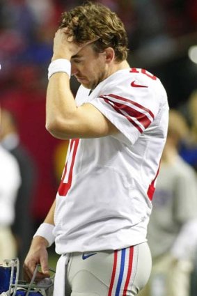 New York Giants quarterback Eli Manning  is at a loss during the Falcons loss.