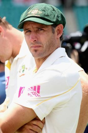 Shattered ... Mike Hussey during the presentation.