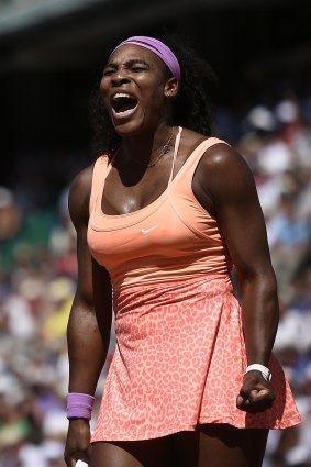 Serena Williams reacts after a point against Czech Republic's Lucie Safarova during their women's final match of the French Open in Paris.