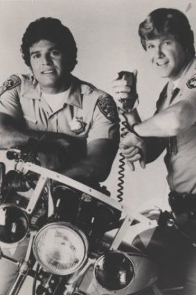 Erik Estrada, left, who was Ponch in CHiPs, was a non-rider and had several spills from his C-series Kawasaki police special.