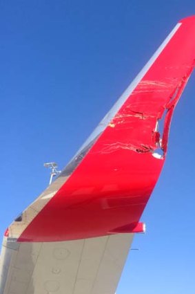 Damage to a Virgin plane after a collision on the tarmac at Melbourne Airport.