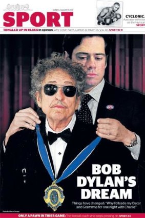 The alternative Bob Dylan sports section cover.