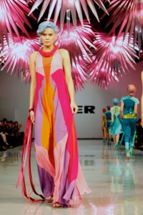 A model rehearses for the Myer launch in Sydney.