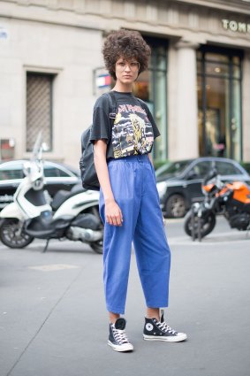 Avoid luxury labels … a model wears an Iron Maiden T-shirt at Paris Fashion Week Haute Couture.