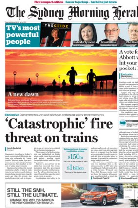 New dawn: The front page of today's compact <i>Sydney Morning Herald</i>.