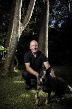 Malcolm Knox with Bruce his blue heeler-kelpie cross, at home in Sydney