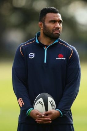 Wycliff Palu looks on during a Waratahs Super Rugby training session at Moore Park. 