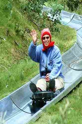 Mrs Yowie hurtles down the Thredbo bobsled