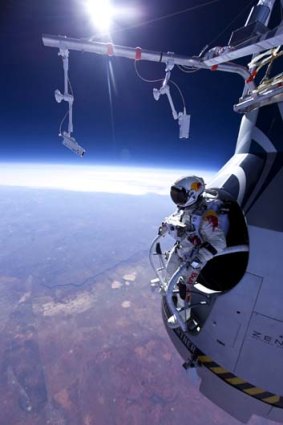 On top of the world &#8230; Felix Baumgartner before his 21,800-metre jump for Red Bull Stratos in March.