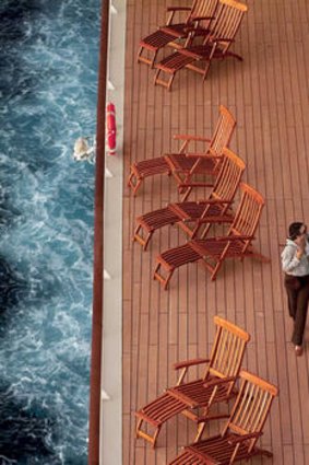 Queen Mary 2's teak promenade deck.