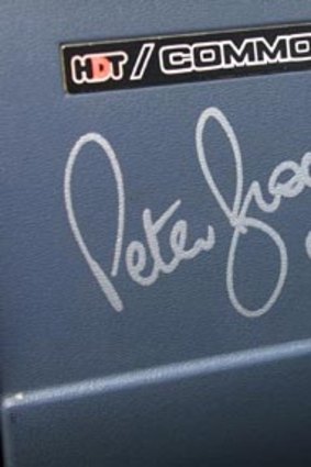 'Beautiful hand': Peter Brock's signature on the dash of a limited edition HDT car.
