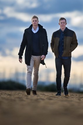 Nick Riewolt (left) and his cousin Jack Riewoldt on Brighton Beach. 