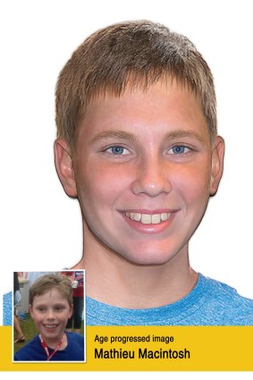 Mathieu-Pierre Macintosh, who was last seen by his father in September 2013, abducted by his mother who is believed to be in France or Belgium. He was last seen by his father when he was nine. An aged-progressed photograph shows what he would look like now at 13.