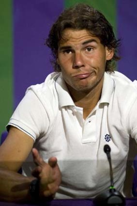 Rafael Nadal speaks to the media on June 28 after he was beaten in his second round Wimbledon men's singles match by the Czech Republic's Lukas Rosol. He has not played since.