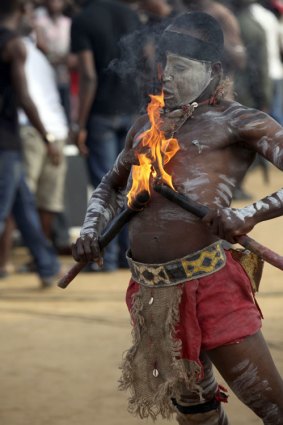 A Young Patriot performs during a rally in support of Laurent Gbagbo.