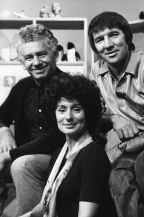On the set: Allan Kendall (left) and Play School's Benita Collings and Don Spencer.