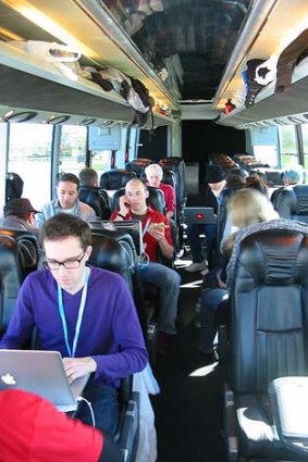 Inside one of the buses. <i>Photo: <a href="https://picasaweb.google.com/imrehg/StartupBusTrip#5582421813648622402">Gergely Imreh</a></i>