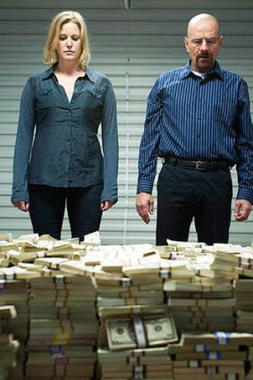Skyler (Anna Gunn) and Walter White in a scene from the first half of <i>Breaking Bad</i>'s split season.