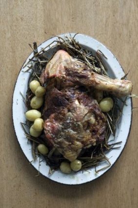 Hay day: Shaun Kelly's slow-roasted shoulder of lamb, smoked potatoes and mint sauce