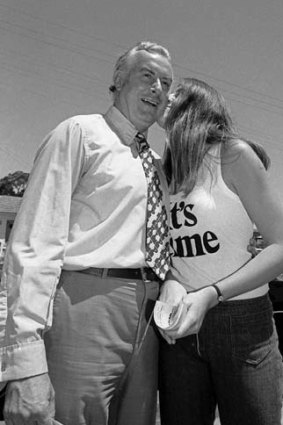 "It's Time" ... Gough Whitlam on the campaign trail in 1972.