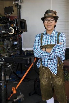Actor Trystan Go on set as Benjamin Law in the new SBS TV series The Family Law, currently filming in Sunnybank.