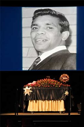 Lionel Rose's coffin at his state funeral at Festival Hall.