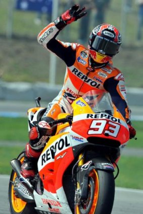 Marc Marquez waves to his fans after finishing fourth.