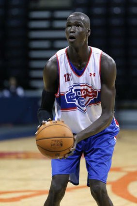 Thon Maker shoots a free throw during the NBPA Top 100 Camp in June.