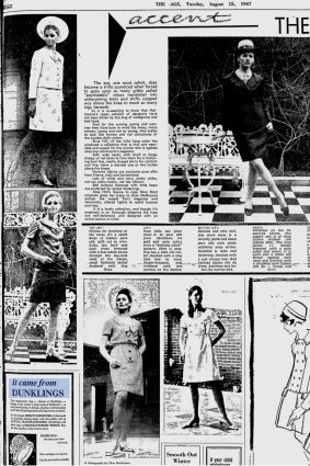 A page from <i>The Age</i>, August 15, 1967, shows local fashions under the headline "The Elegant Years".