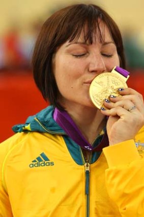 Success is sweet ... Gold medallist Anna Meares on Day 11.