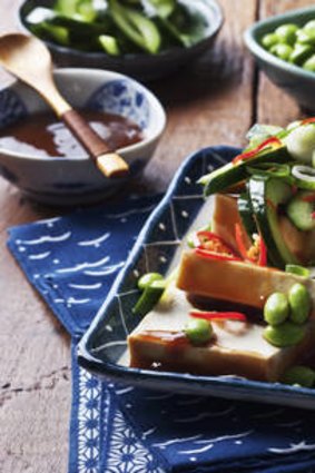 Silken tofu with soybeans and chilli.