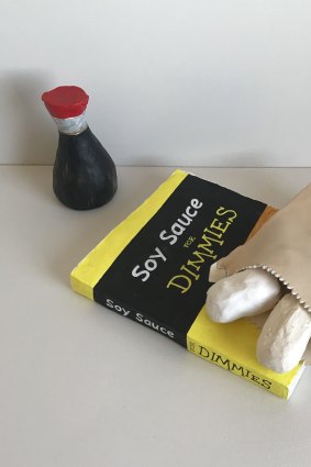 Pittock's <i>Soy Sauce For Dimmies</I>, acrylic on ceramic, 2019. 