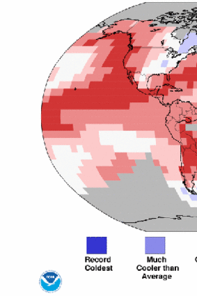 Land and ocean temperature percentiles from January to August 2015.