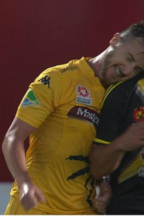 Ban challenged: Roy O'Donovan has been banned for eight weeks for this clash with Wellington's Manny Muscat.