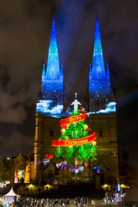 Lights of Christmas: Moving projections are beamed onto St Mary's Cathedral.