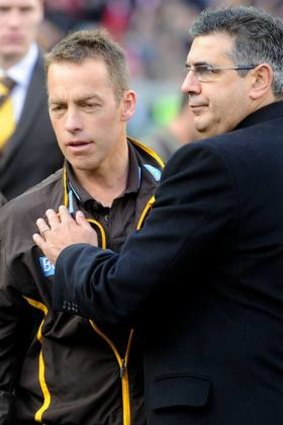 Hawthorn coach Alastair Clarkson with Andrew Demetriou after the loss to Sydney.