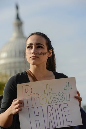 Students from Washington D.C. public schools staged a planned walkout protest against President-elect Donald Trump around the U.S. Capitol on November 15, 2016.