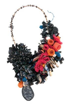 A necklace made from recycled items, by Pennie Jagiello.