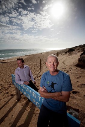 Steve Karakitsos from the South Eastern Centre for Sustainability and Malcolm Brown from Friends Of The Hooded Plover at Rye Back beach.