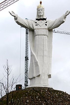 The world's tallest statue of Jesus rises on a hilltop overlooking Swiebodzin.