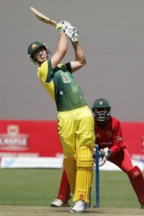 On the rise: Australian Mitchell Marsh bats during the one day international tri-series opening match against Zimbabwe.
