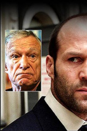 Disagreement ... Jason Statham and, inset,  Hugh Heffner.