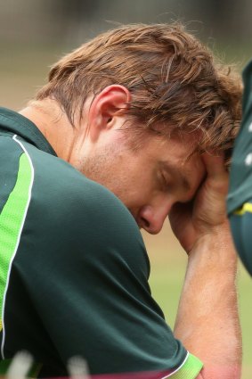Shane Watson on Tuesday after being hit on the helmet by a bouncer.