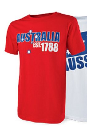 A screen shot from the Aldi webpage advertising Australia Est. 1788 T-shirts.