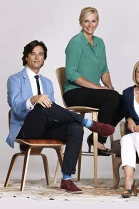 <em>House Rules</em> presenter Johanna Griggs (center) with judges Joe Snell and Wendy Moore.