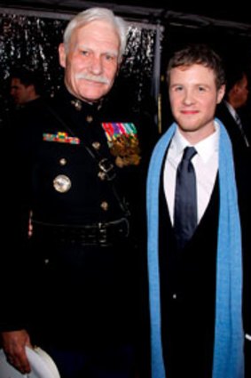 Decorated ... Captain Dale Dye with Ashton Holmes at the show's premiere.